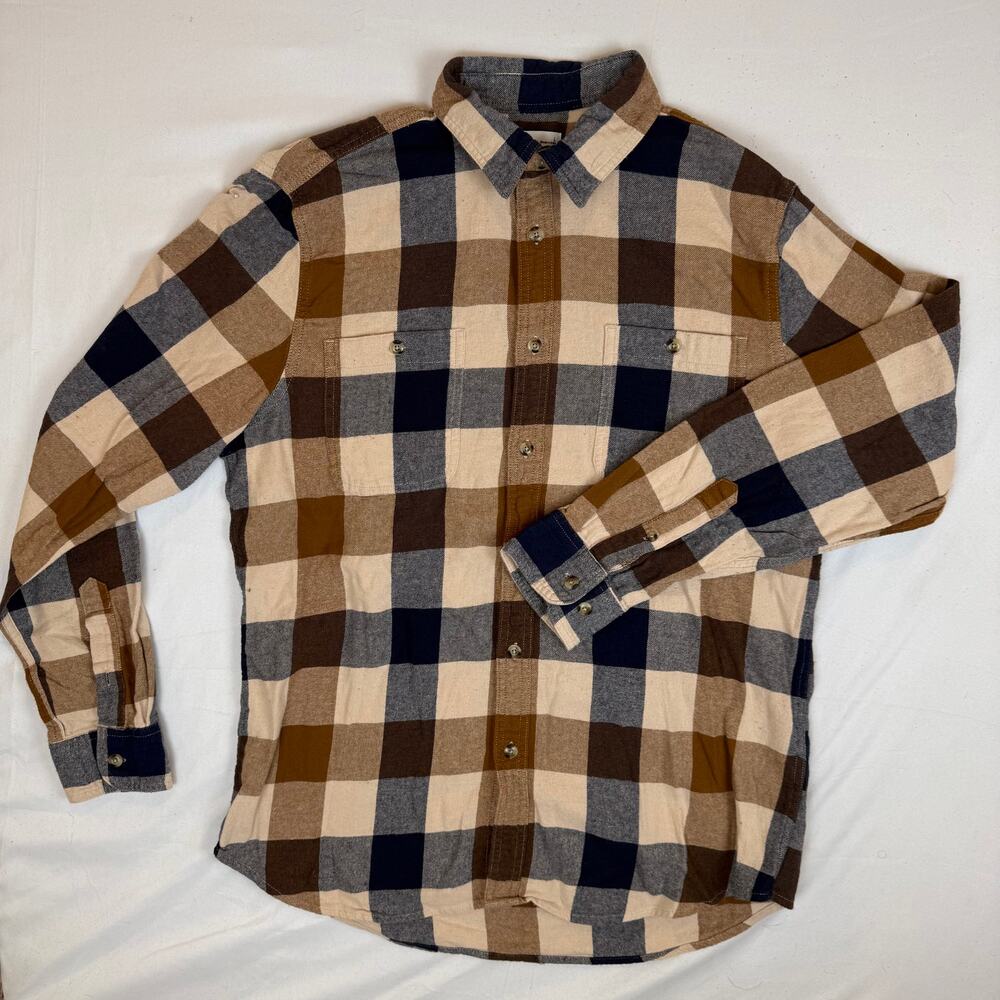 Sonoma Goods For Life Men’s Plaid Flannel Shirt Large Brown Blue Button-Down